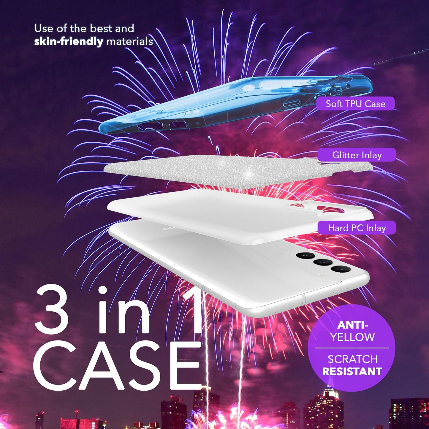 NALIA Glitzerhülle für Samsung Galaxy S24 – Funkelnder Glitzer-Look & Grip – SHINEPOP (Silikon Case) – Marke aus Berlin