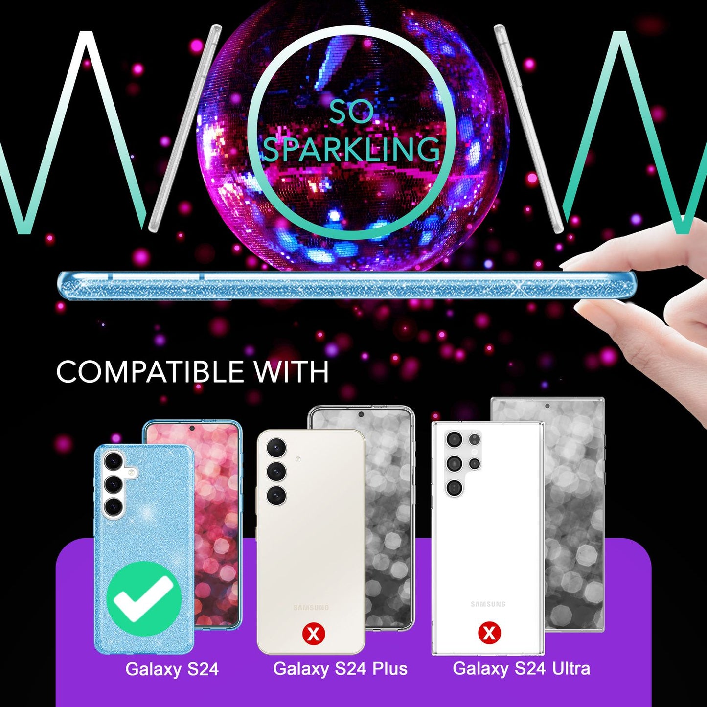 NALIA Glitzerhülle für Samsung Galaxy S24 – Funkelnder Glitzer-Look & Grip – SHINEPOP (Silikon Case) – Marke aus Berlin