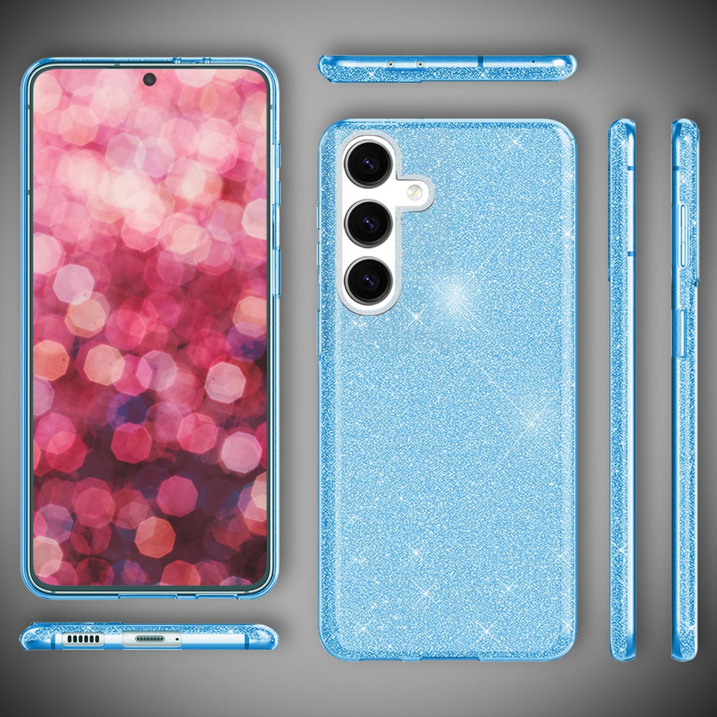 NALIA Glitzerhülle für Samsung Galaxy S24 – Funkelnder Glitzer-Look & Grip – SHINEPOP (Silikon Case) – Marke aus Berlin