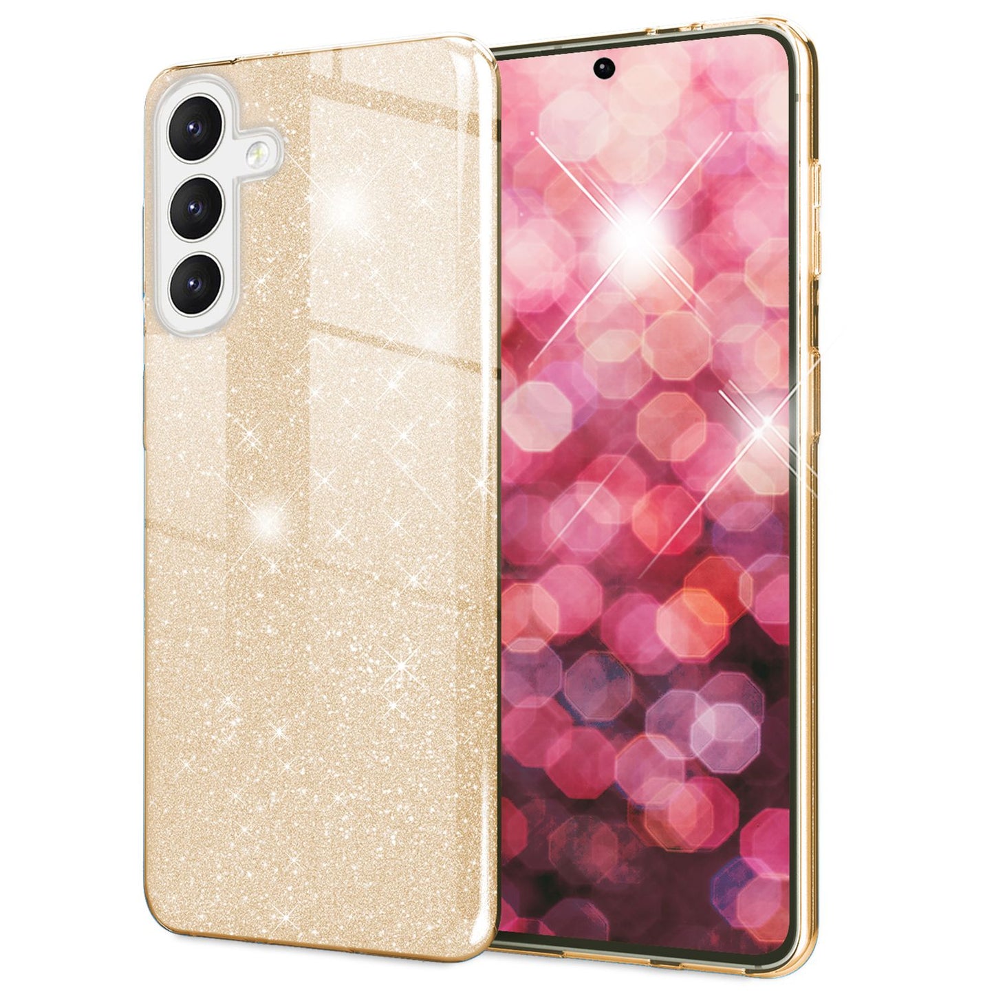 NALIA Glitzerhülle für Samsung Galaxy S24 – Funkelnder Glitzer-Look & Grip – SHINEPOP (Silikon Case) – Marke aus Berlin