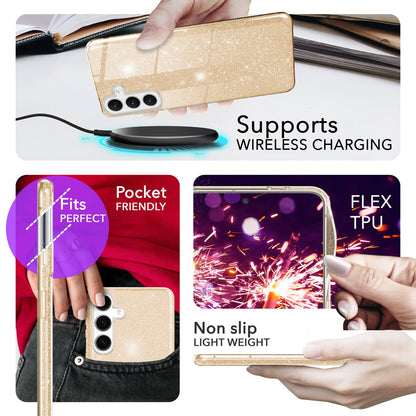 NALIA Glitzerhülle für Samsung Galaxy S24 – Funkelnder Glitzer-Look & Grip – SHINEPOP (Silikon Case) – Marke aus Berlin