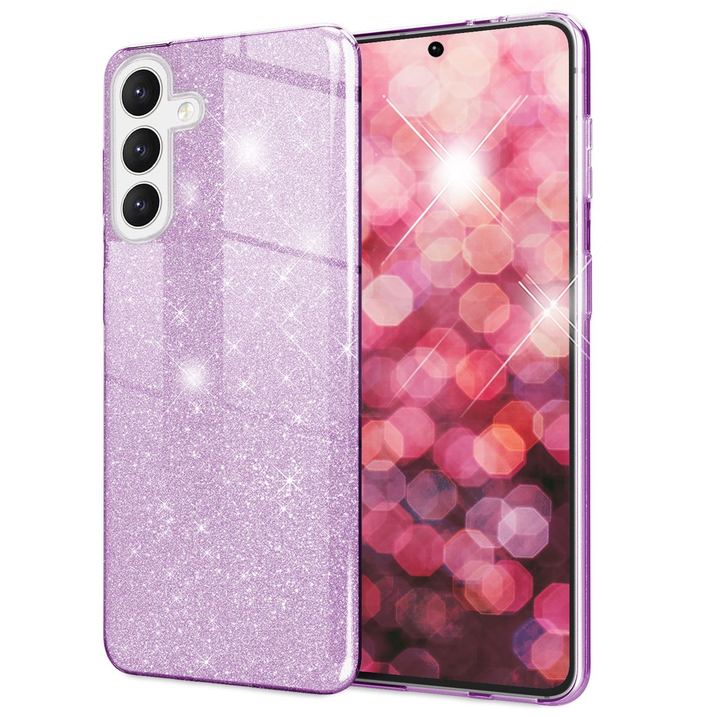 NALIA Glitzerhülle für Samsung Galaxy S24 – Funkelnder Glitzer-Look & Grip – SHINEPOP (Silikon Case) – Marke aus Berlin