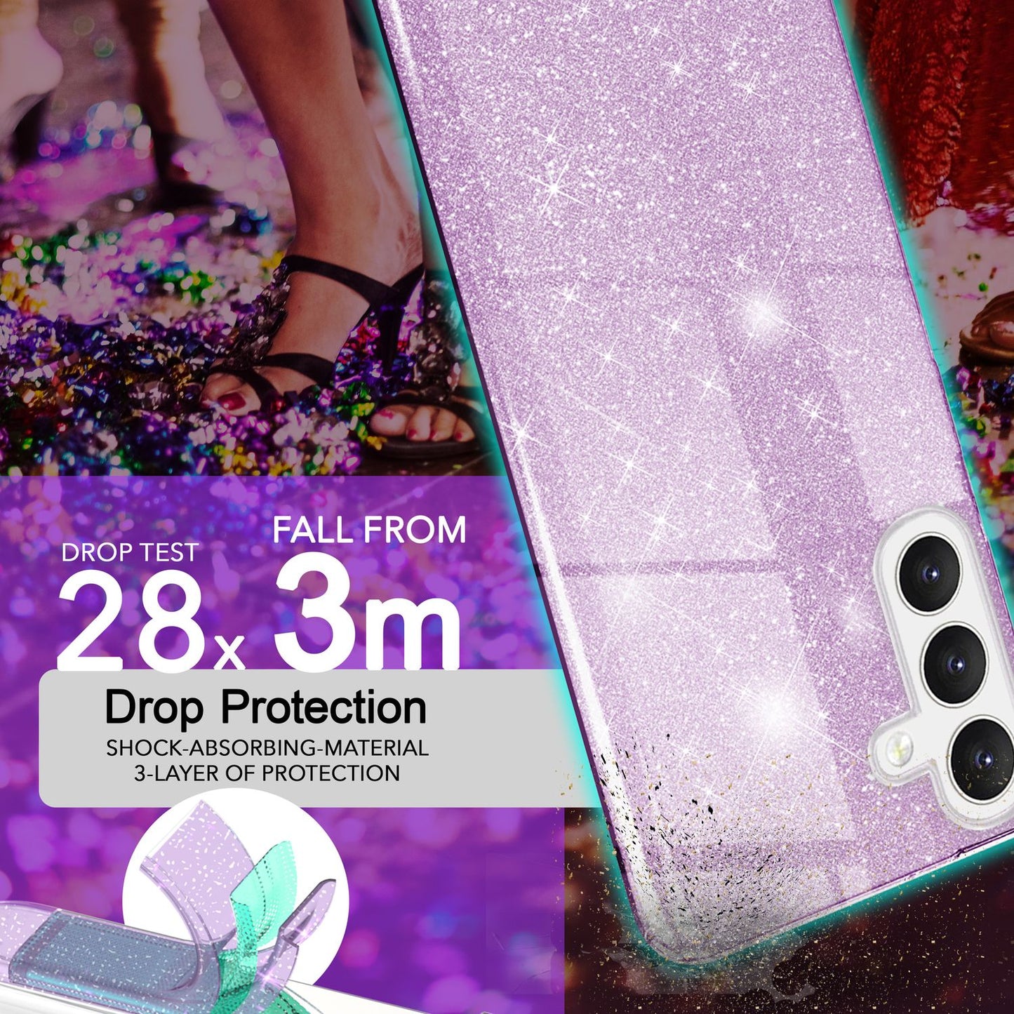 NALIA Glitzerhülle für Samsung Galaxy S24 – Funkelnder Glitzer-Look & Grip – SHINEPOP (Silikon Case) – Marke aus Berlin