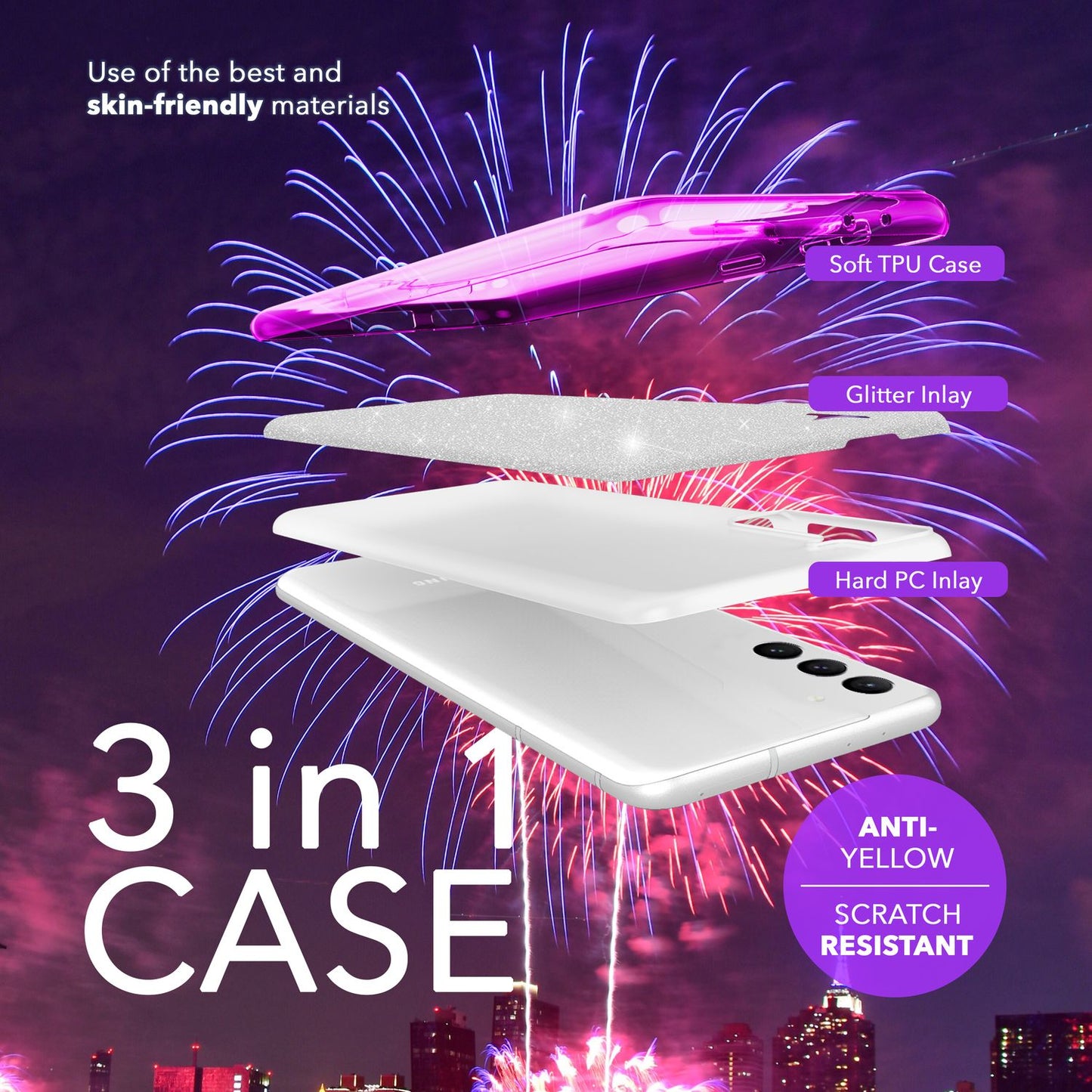 NALIA Glitzerhülle für Samsung Galaxy S24 – Funkelnder Glitzer-Look & Grip – SHINEPOP (Silikon Case) – Marke aus Berlin