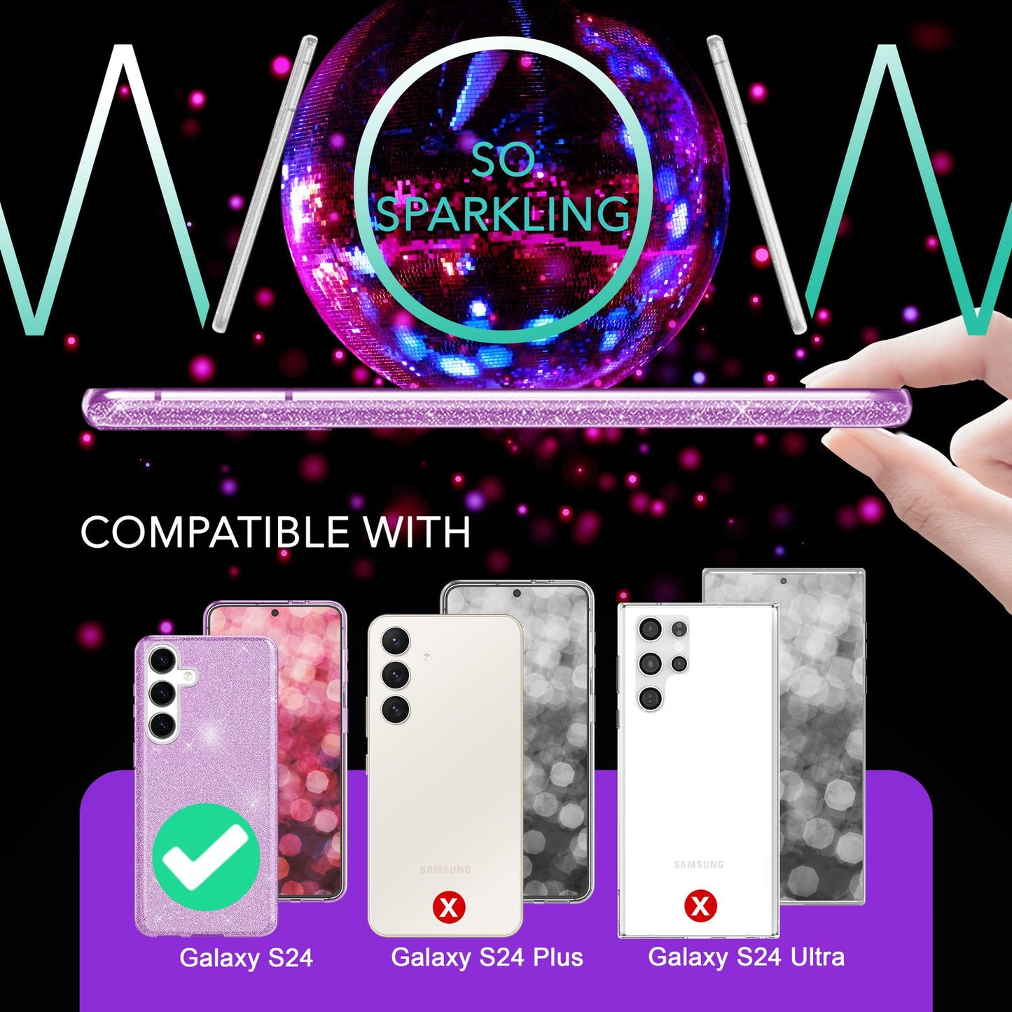 NALIA Glitzerhülle für Samsung Galaxy S24 – Funkelnder Glitzer-Look & Grip – SHINEPOP (Silikon Case) – Marke aus Berlin