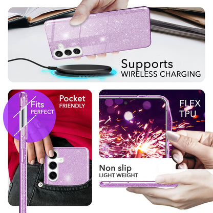 NALIA Glitzerhülle für Samsung Galaxy S24 – Funkelnder Glitzer-Look & Grip – SHINEPOP (Silikon Case) – Marke aus Berlin