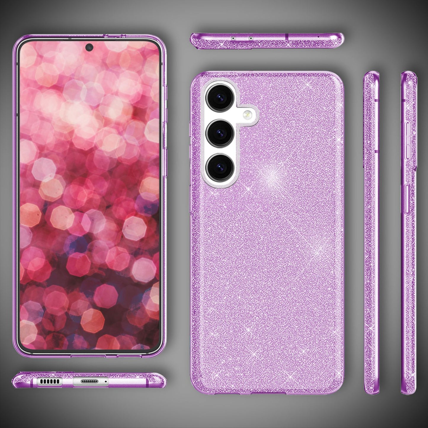 NALIA Glitzerhülle für Samsung Galaxy S24 – Funkelnder Glitzer-Look & Grip – SHINEPOP (Silikon Case) – Marke aus Berlin