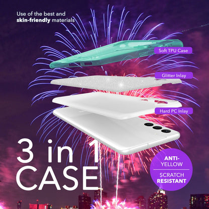 NALIA Glitzerhülle für Samsung Galaxy S24 – Funkelnder Glitzer-Look & Grip – SHINEPOP (Silikon Case) – Marke aus Berlin