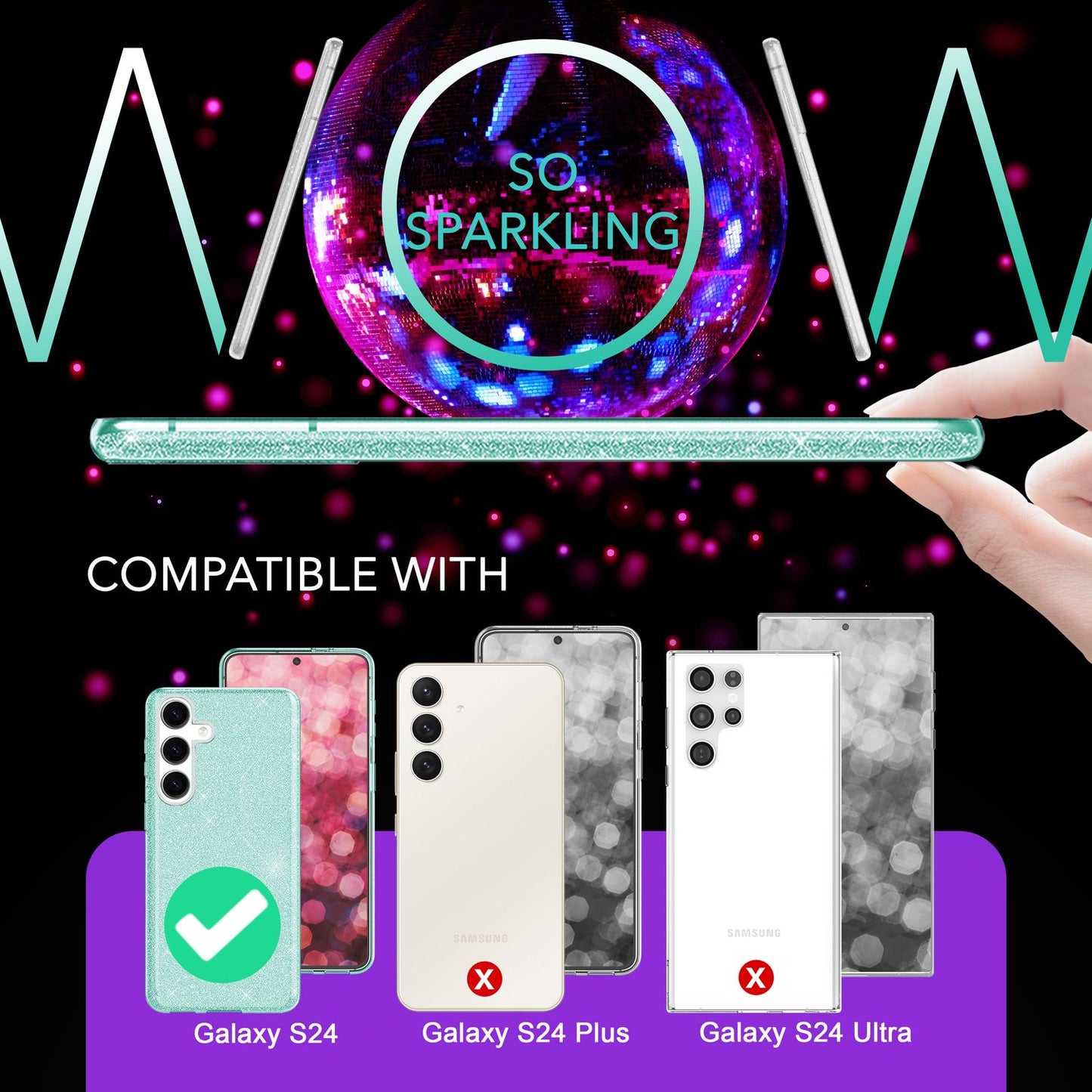 NALIA Glitzerhülle für Samsung Galaxy S24 – Funkelnder Glitzer-Look & Grip – SHINEPOP (Silikon Case) – Marke aus Berlin