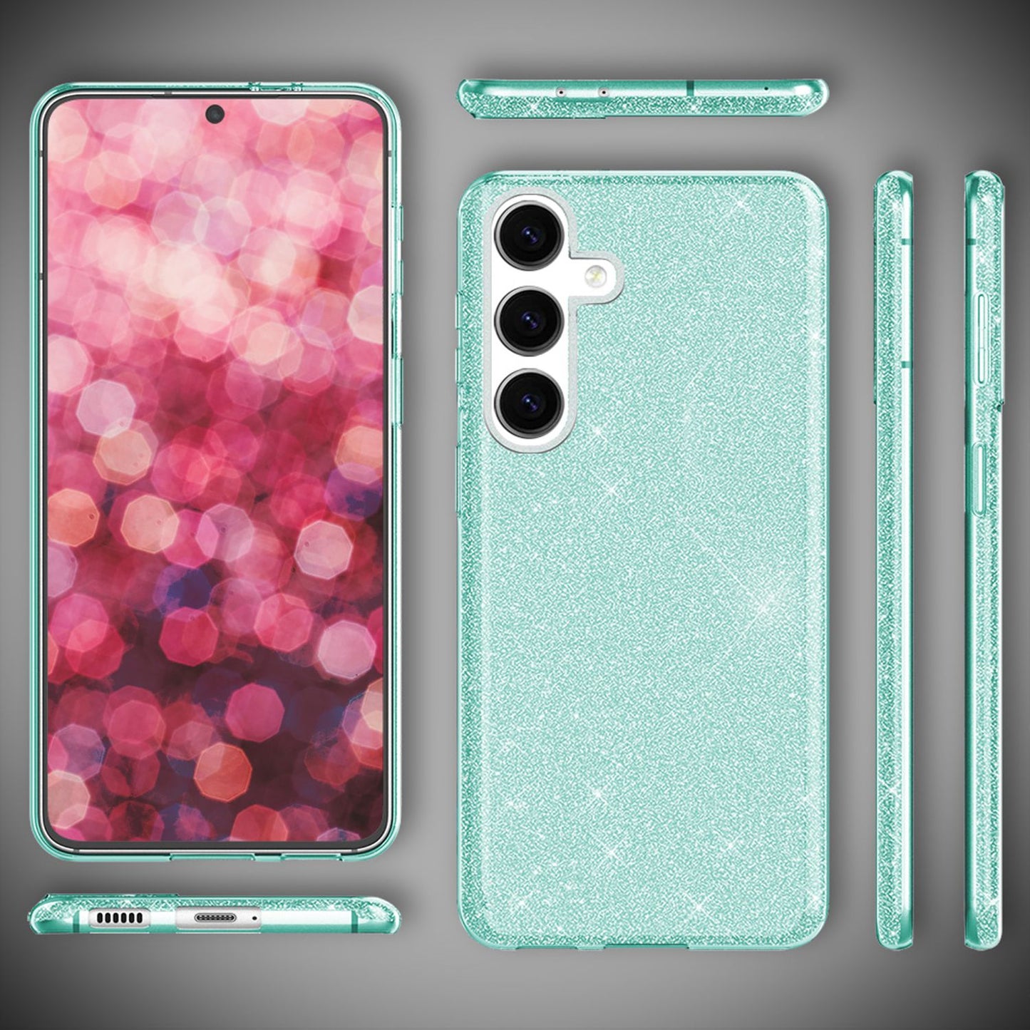 NALIA Glitzerhülle für Samsung Galaxy S24 – Funkelnder Glitzer-Look & Grip – SHINEPOP (Silikon Case) – Marke aus Berlin