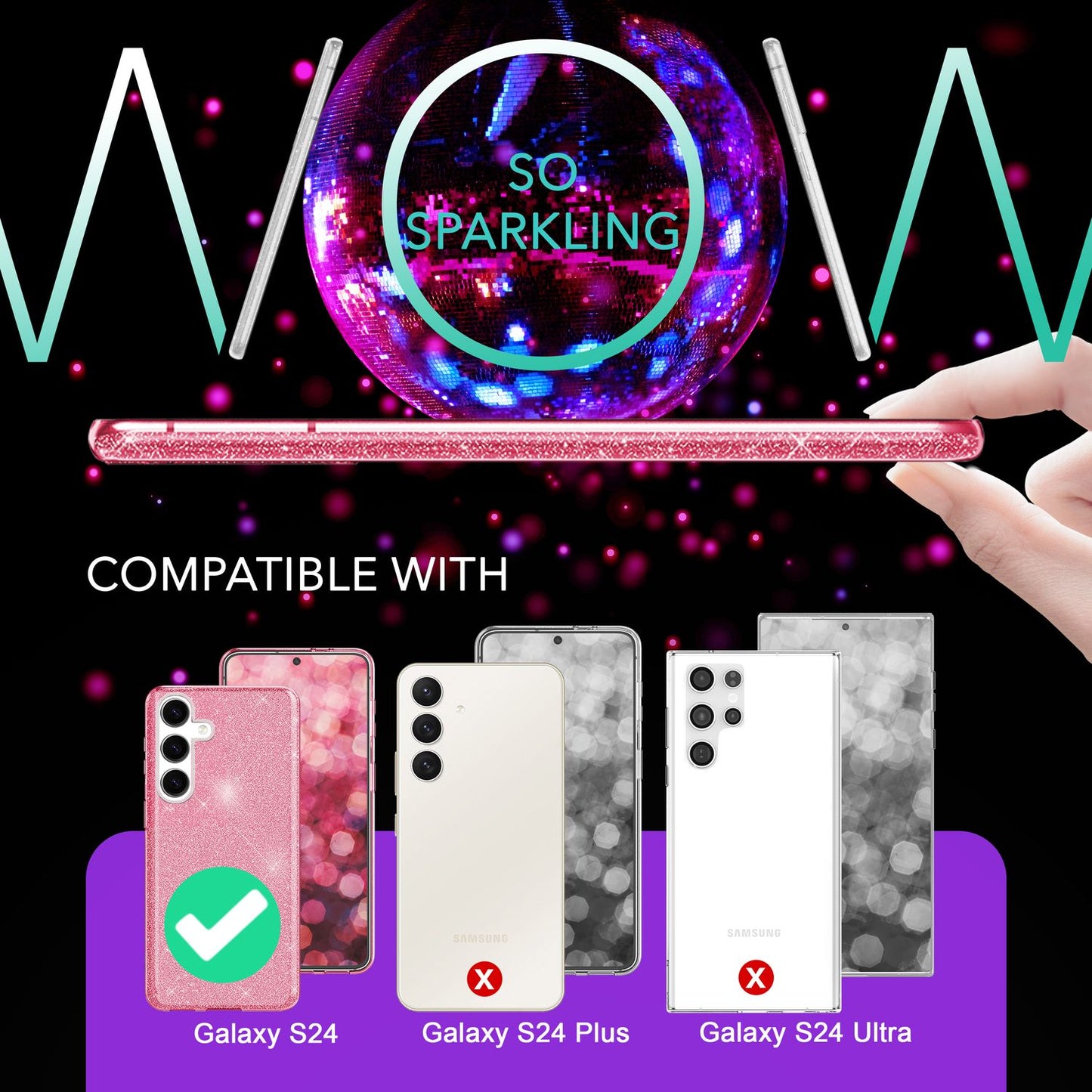 NALIA Glitzerhülle für Samsung Galaxy S24 – Funkelnder Glitzer-Look & Grip – SHINEPOP (Silikon Case) – Marke aus Berlin