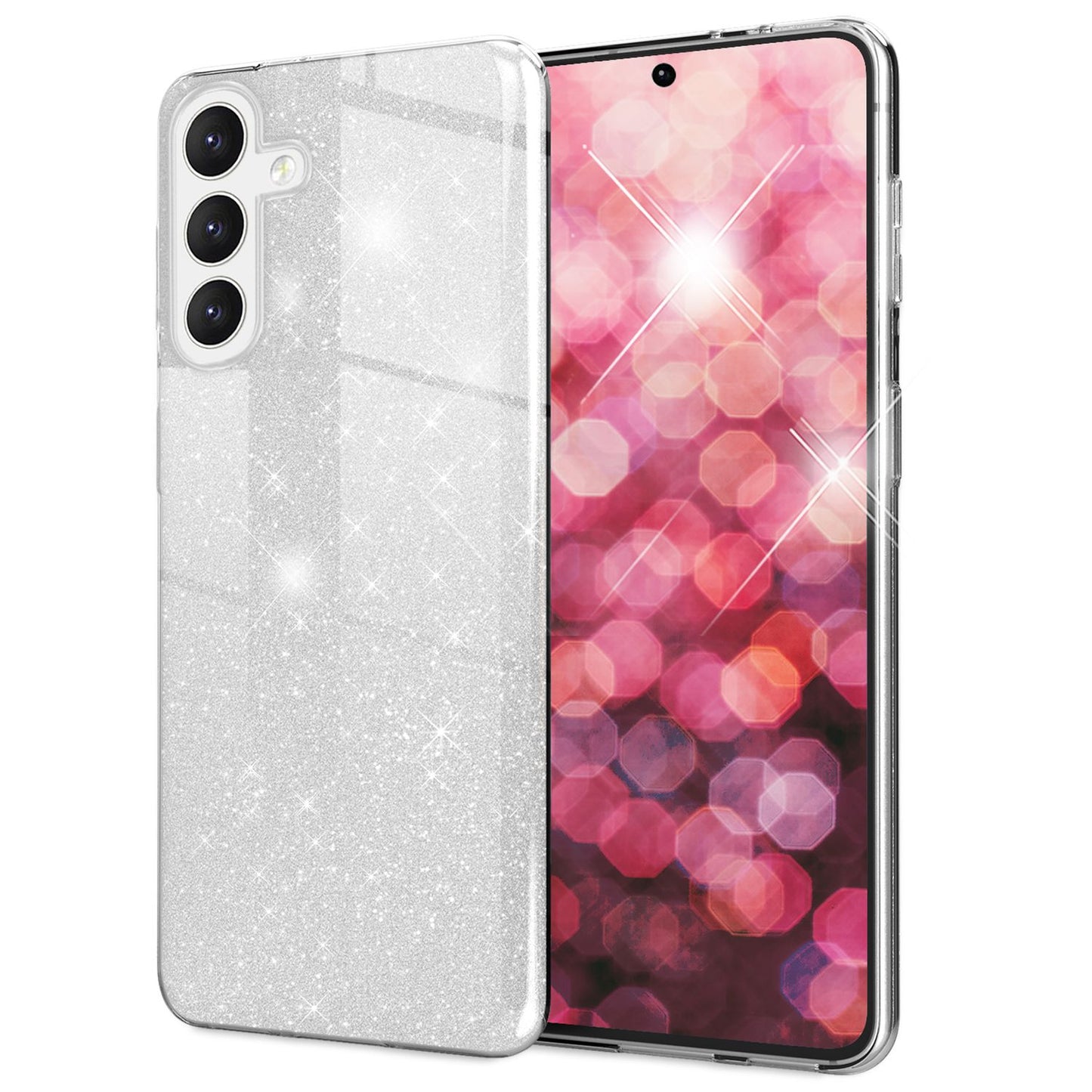 NALIA Glitzerhülle für Samsung Galaxy S24 – Funkelnder Glitzer-Look & Grip – SHINEPOP (Silikon Case) – Marke aus Berlin