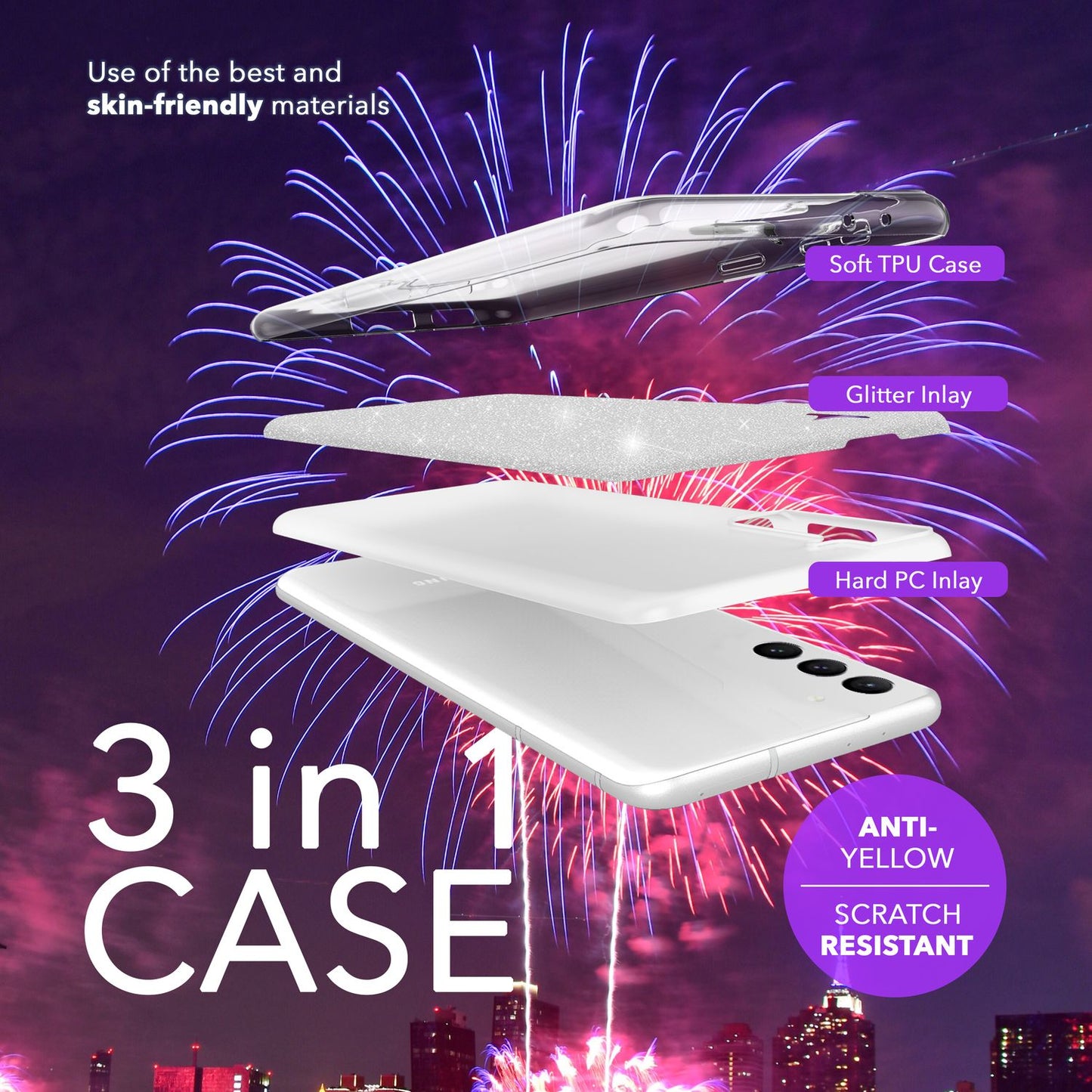 NALIA Glitzerhülle für Samsung Galaxy S24 – Funkelnder Glitzer-Look & Grip – SHINEPOP (Silikon Case) – Marke aus Berlin
