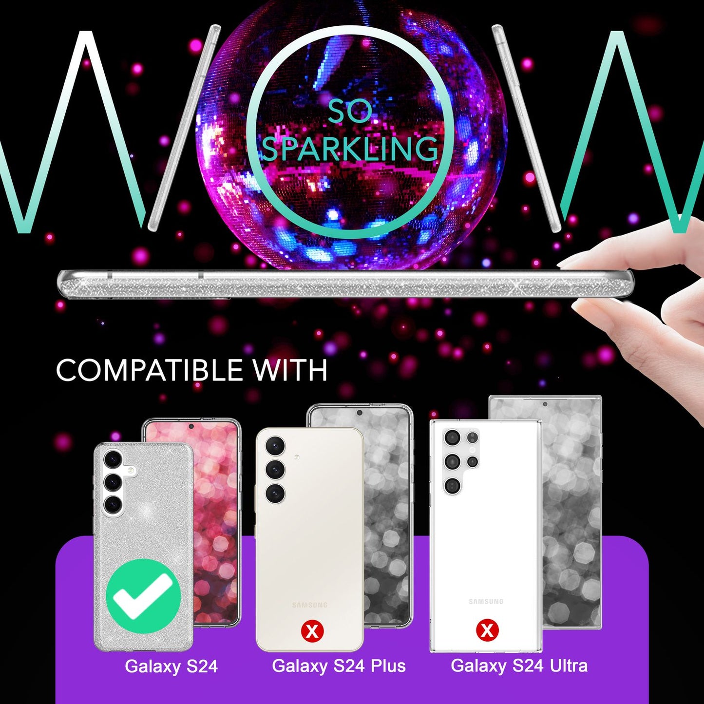 NALIA Glitzerhülle für Samsung Galaxy S24 – Funkelnder Glitzer-Look & Grip – SHINEPOP (Silikon Case) – Marke aus Berlin