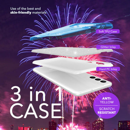 NALIA Glitzerhülle für Samsung Galaxy S24 Plus – Funkelnder Glitzer-Look & Grip – SHINEPOP (Silikon Case) – Marke aus Berlin