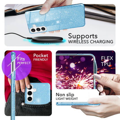NALIA Glitzerhülle für Samsung Galaxy S24 Plus – Funkelnder Glitzer-Look & Grip – SHINEPOP (Silikon Case) – Marke aus Berlin