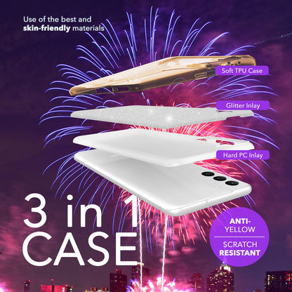NALIA Glitzerhülle für Samsung Galaxy S24 Plus – Funkelnder Glitzer-Look & Grip – SHINEPOP (Silikon Case) – Marke aus Berlin