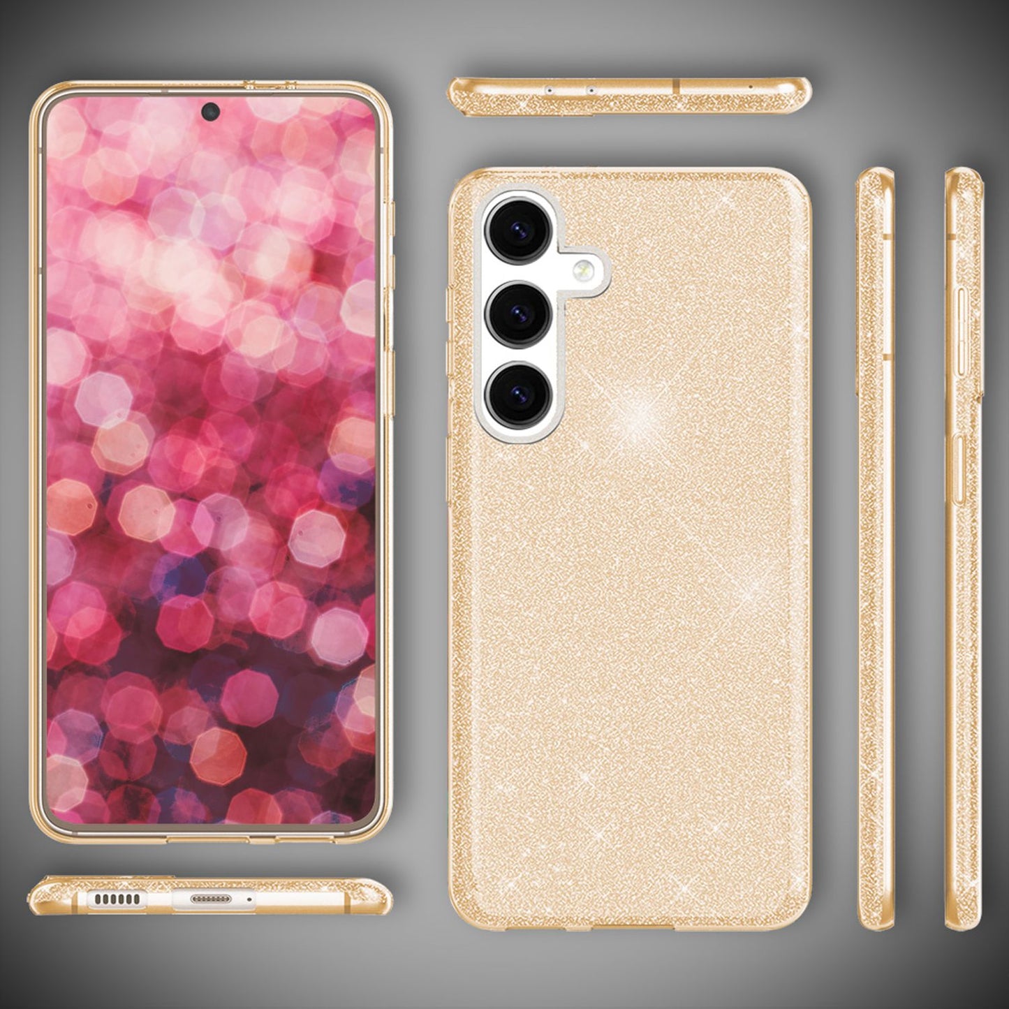 NALIA Glitzerhülle für Samsung Galaxy S24 Plus – Funkelnder Glitzer-Look & Grip – SHINEPOP (Silikon Case) – Marke aus Berlin
