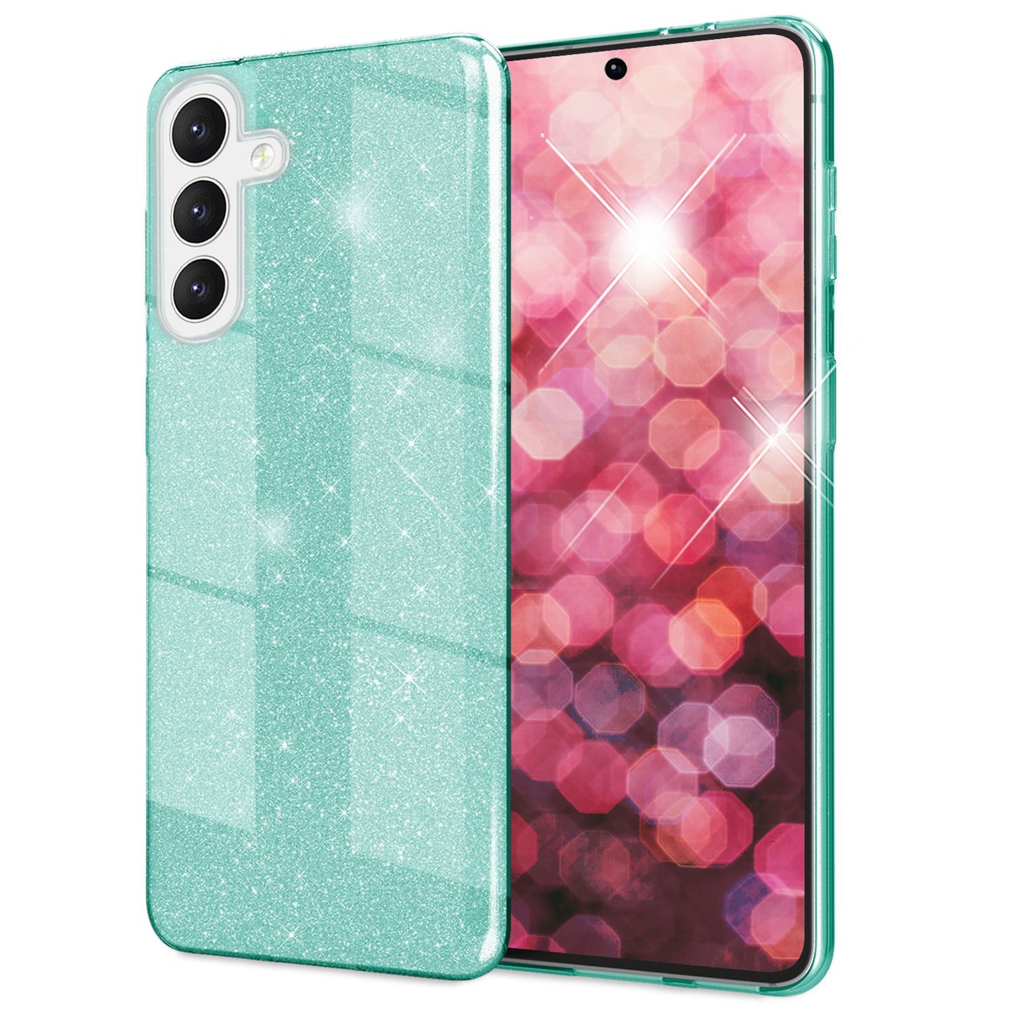 NALIA Glitzerhülle für Samsung Galaxy S24 Plus – Funkelnder Glitzer-Look & Grip – SHINEPOP (Silikon Case) – Marke aus Berlin