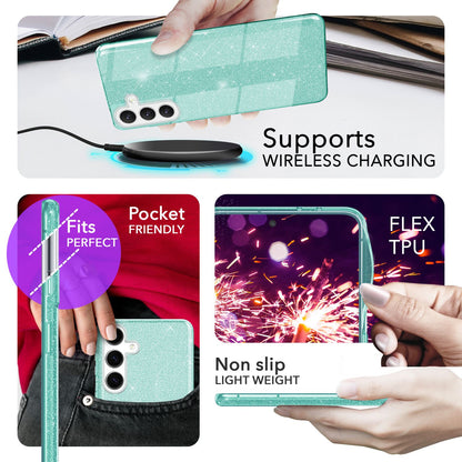 NALIA Glitzerhülle für Samsung Galaxy S24 Plus – Funkelnder Glitzer-Look & Grip – SHINEPOP (Silikon Case) – Marke aus Berlin