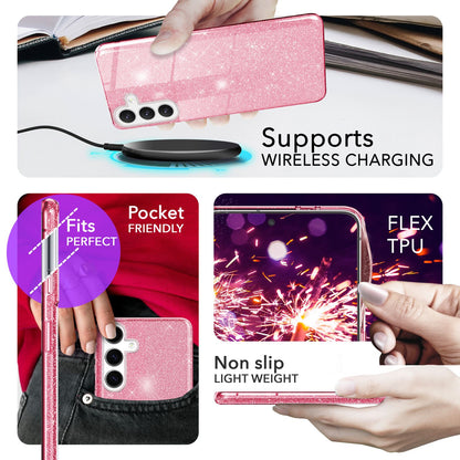 NALIA Glitzerhülle für Samsung Galaxy S24 Plus – Funkelnder Glitzer-Look & Grip – SHINEPOP (Silikon Case) – Marke aus Berlin
