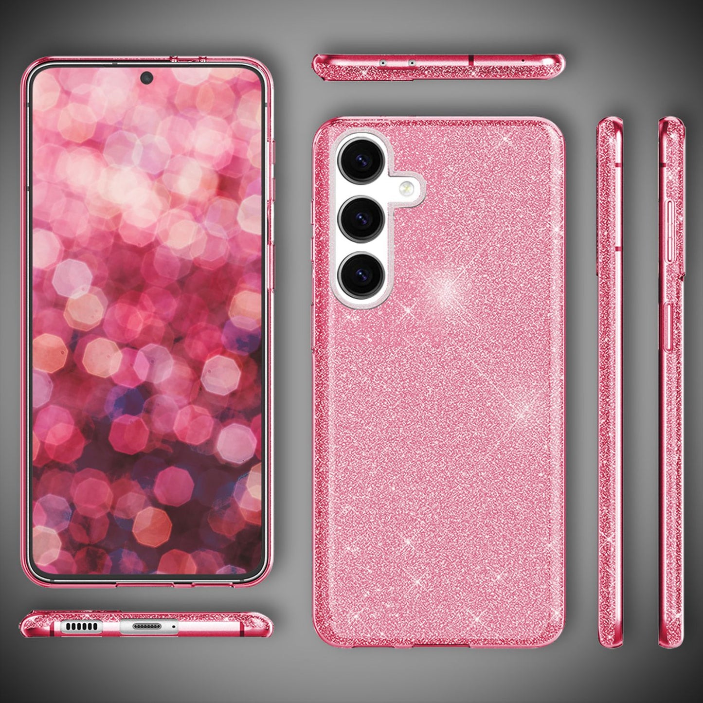 NALIA Glitzerhülle für Samsung Galaxy S24 Plus – Funkelnder Glitzer-Look & Grip – SHINEPOP (Silikon Case) – Marke aus Berlin