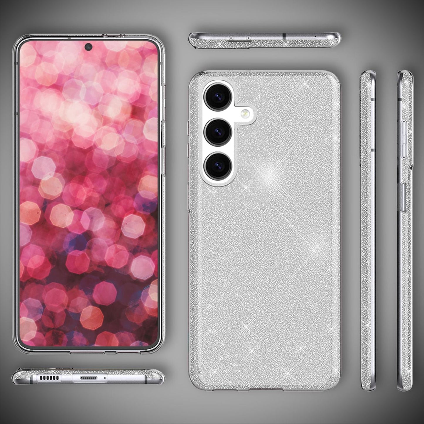 NALIA Glitzerhülle für Samsung Galaxy S24 Plus – Funkelnder Glitzer-Look & Grip – SHINEPOP (Silikon Case) – Marke aus Berlin