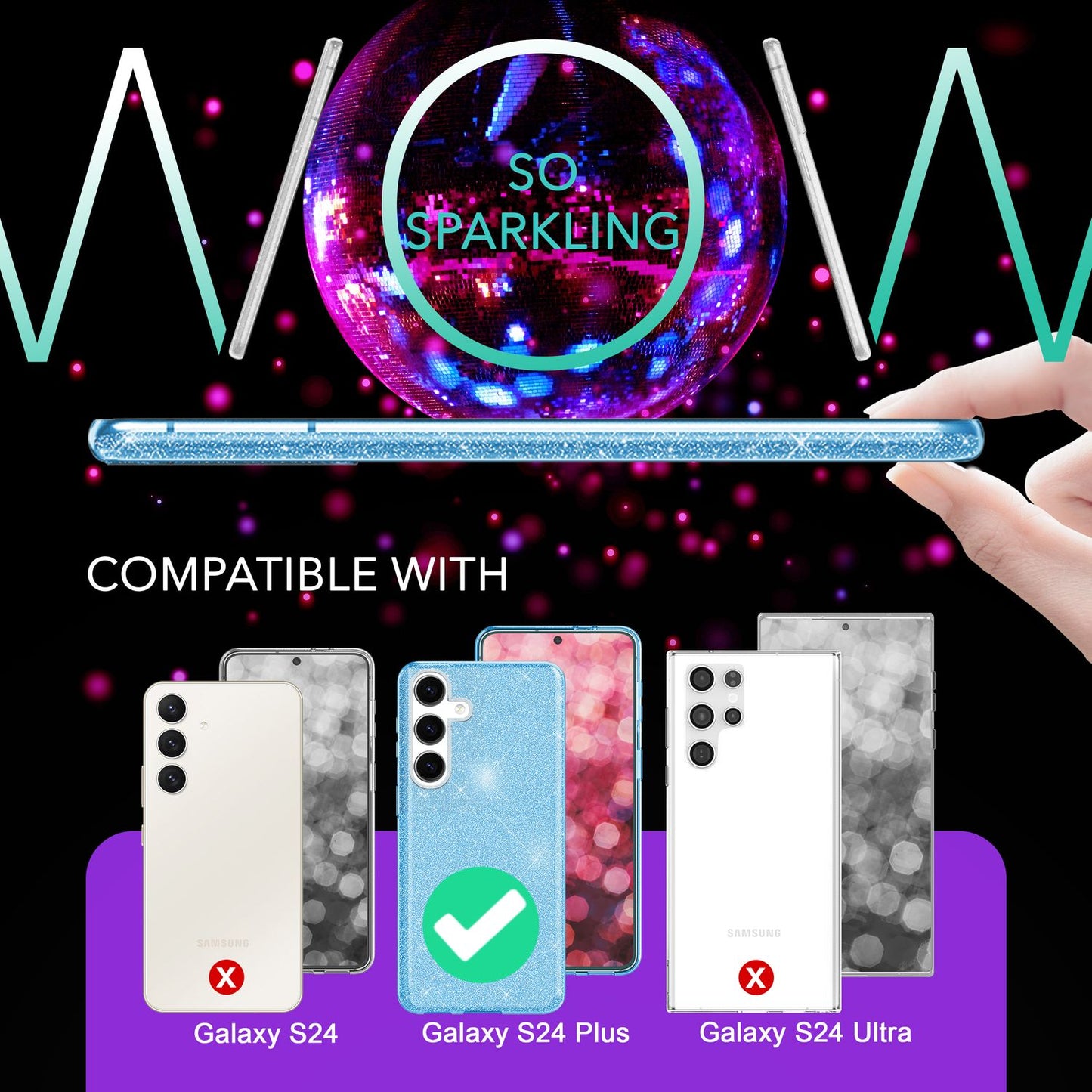 NALIA Glitzerhülle für Samsung Galaxy S24 Plus – Funkelnder Glitzer-Look & Grip – SHINEPOP (Silikon Case) – Marke aus Berlin