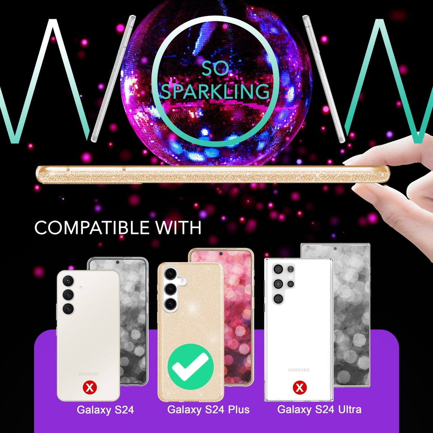 NALIA Glitzerhülle für Samsung Galaxy S24 Plus – Funkelnder Glitzer-Look & Grip – SHINEPOP (Silikon Case) – Marke aus Berlin