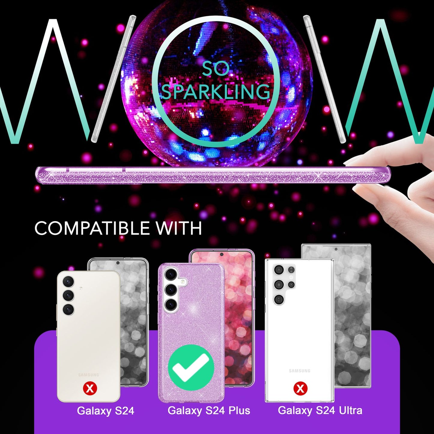 NALIA Glitzerhülle für Samsung Galaxy S24 Plus – Funkelnder Glitzer-Look & Grip – SHINEPOP (Silikon Case) – Marke aus Berlin