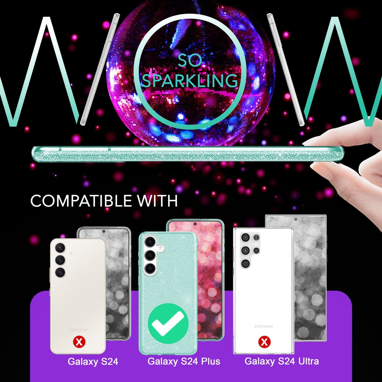 NALIA Glitzerhülle für Samsung Galaxy S24 Plus – Funkelnder Glitzer-Look & Grip – SHINEPOP (Silikon Case) – Marke aus Berlin