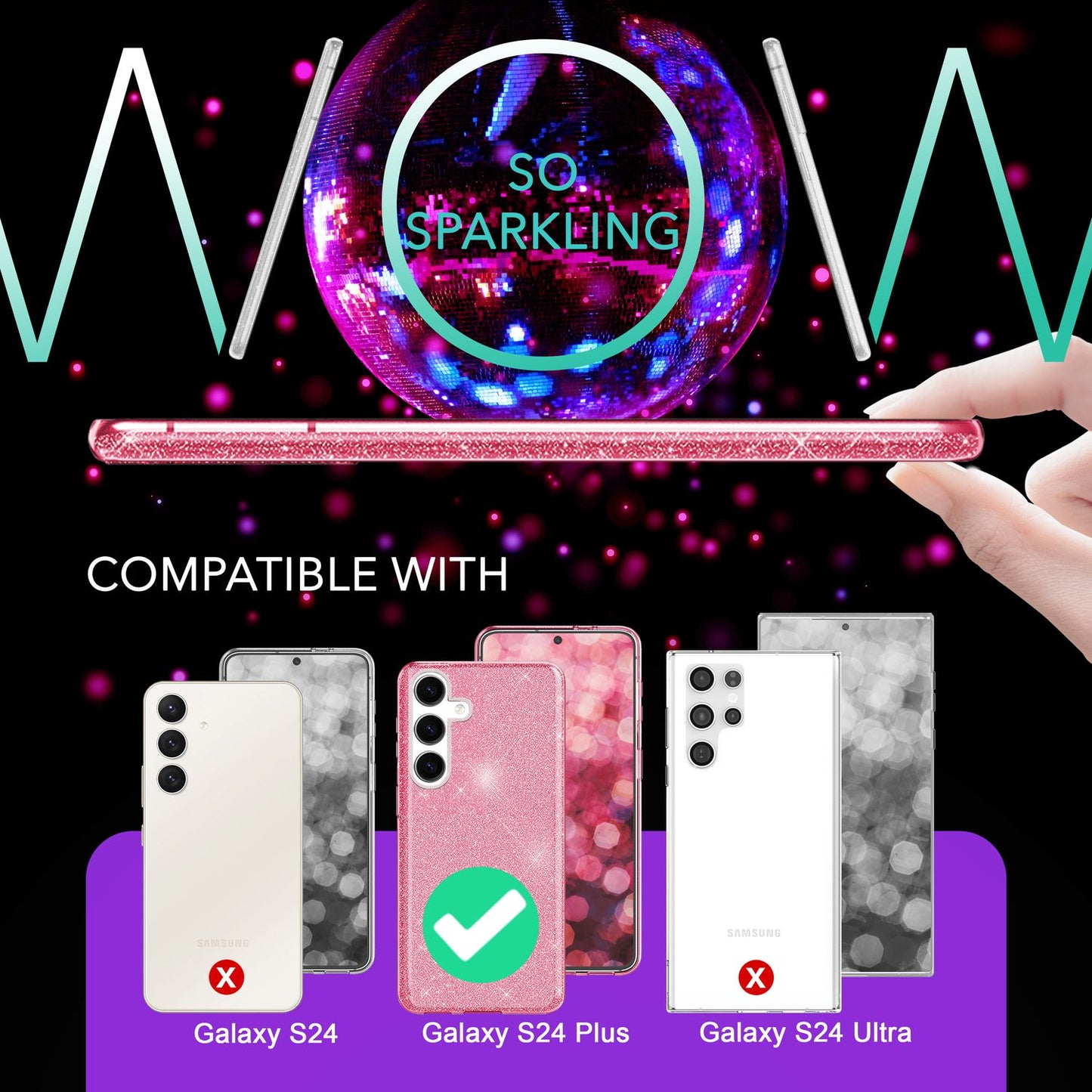 NALIA Glitzerhülle für Samsung Galaxy S24 Plus – Funkelnder Glitzer-Look & Grip – SHINEPOP (Silikon Case) – Marke aus Berlin