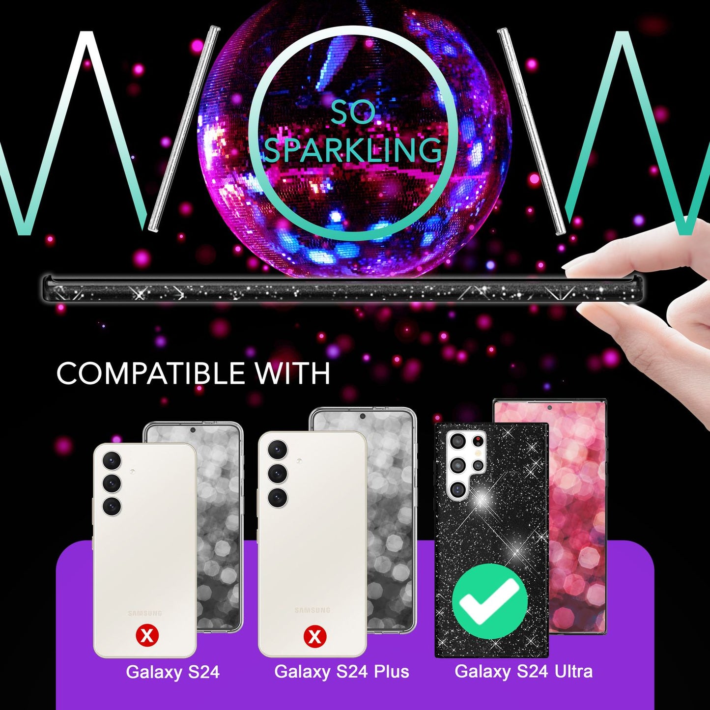 NALIA Glitzerhülle für Samsung Galaxy S24 Ultra – Funkelnder Glitzer-Look & Grip – SHINEPOP (Silikon Case) – Marke aus Berlin