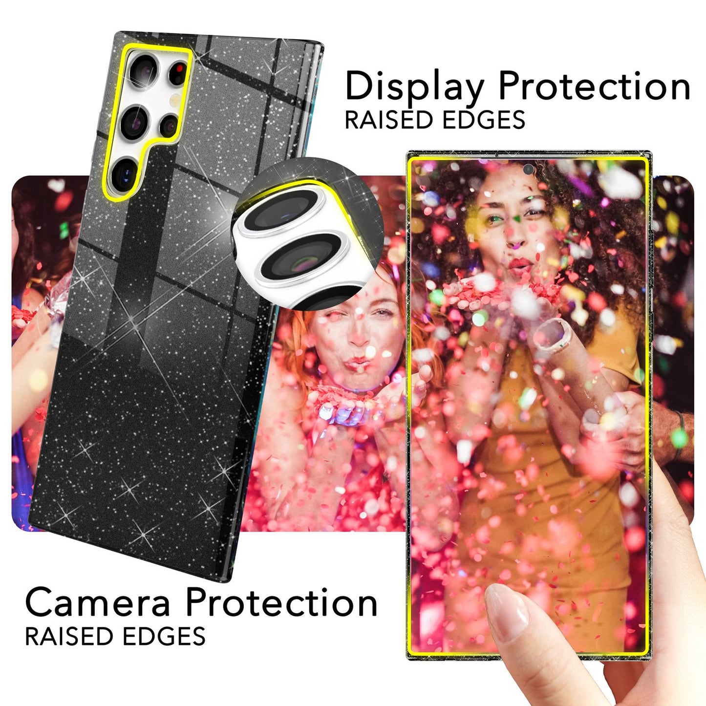 NALIA Glitzerhülle für Samsung Galaxy S24 Ultra – Funkelnder Glitzer-Look & Grip – SHINEPOP (Silikon Case) – Marke aus Berlin