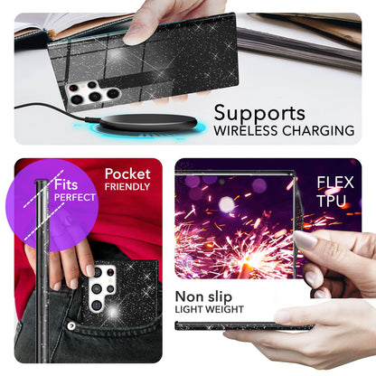 NALIA Glitzerhülle für Samsung Galaxy S24 Ultra – Funkelnder Glitzer-Look & Grip – SHINEPOP (Silikon Case) – Marke aus Berlin