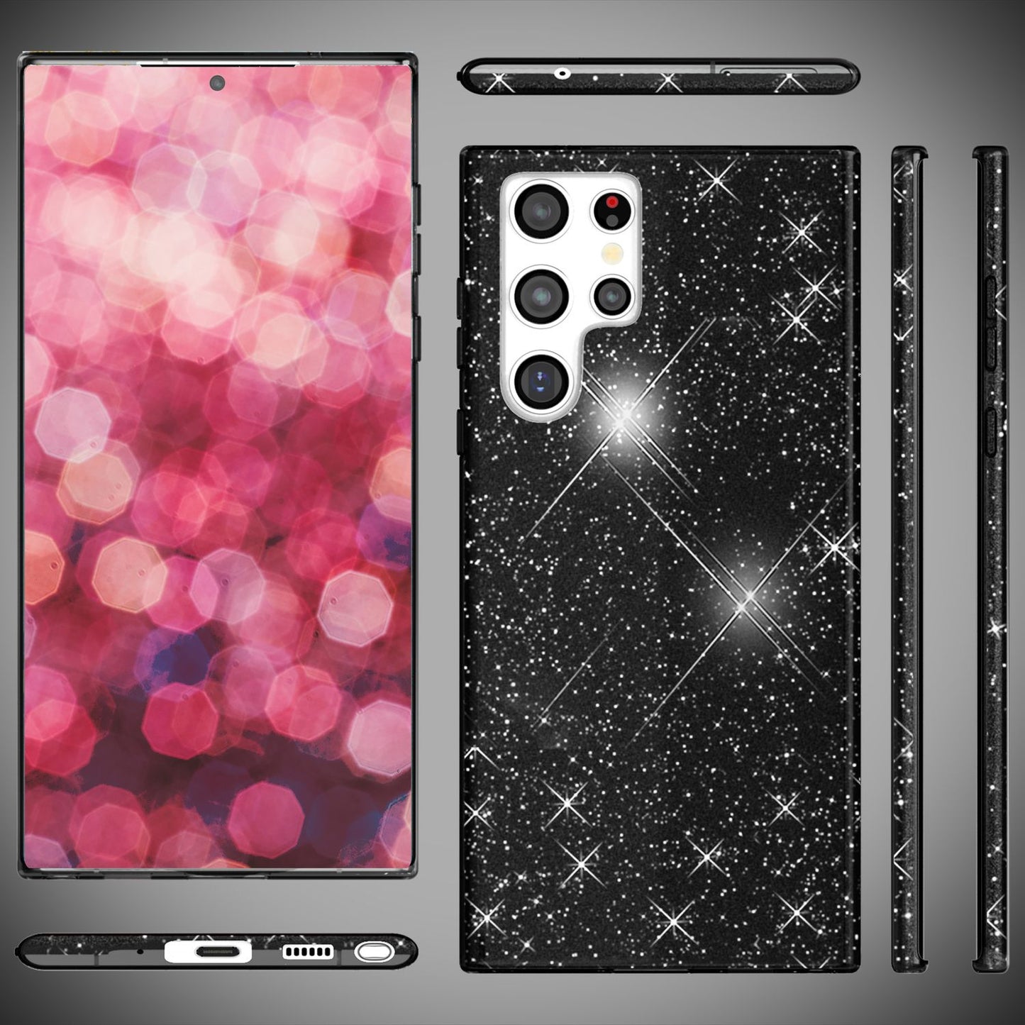 NALIA Glitzerhülle für Samsung Galaxy S24 Ultra – Funkelnder Glitzer-Look & Grip – SHINEPOP (Silikon Case) – Marke aus Berlin