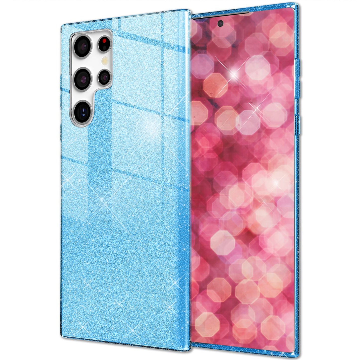 NALIA Glitzerhülle für Samsung Galaxy S24 Ultra – Funkelnder Glitzer-Look & Grip – SHINEPOP (Silikon Case) – Marke aus Berlin
