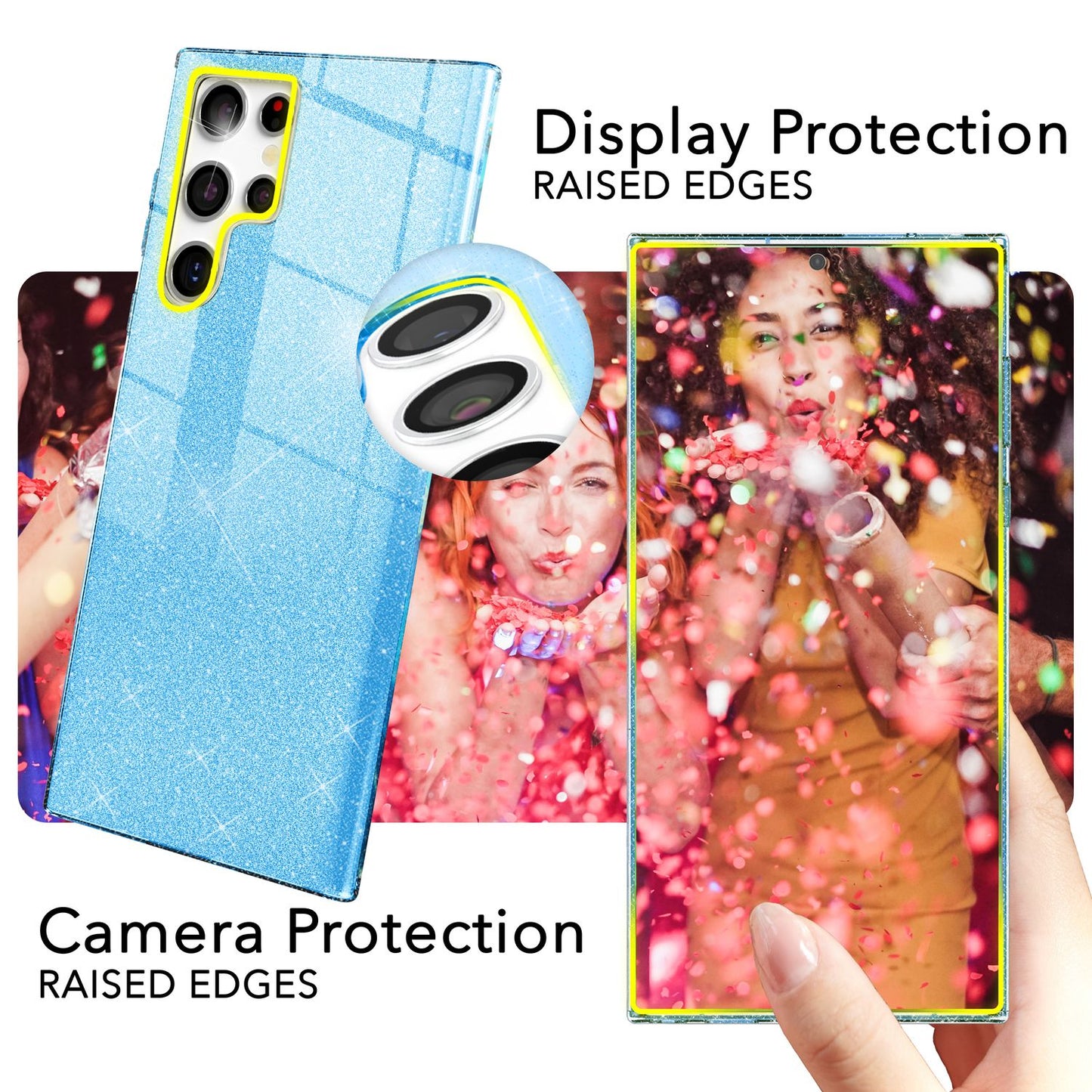 NALIA Glitzerhülle für Samsung Galaxy S24 Ultra – Funkelnder Glitzer-Look & Grip – SHINEPOP (Silikon Case) – Marke aus Berlin
