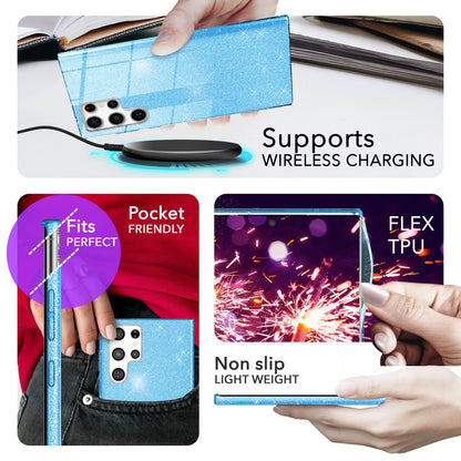 NALIA Glitzerhülle für Samsung Galaxy S24 Ultra – Funkelnder Glitzer-Look & Grip – SHINEPOP (Silikon Case) – Marke aus Berlin