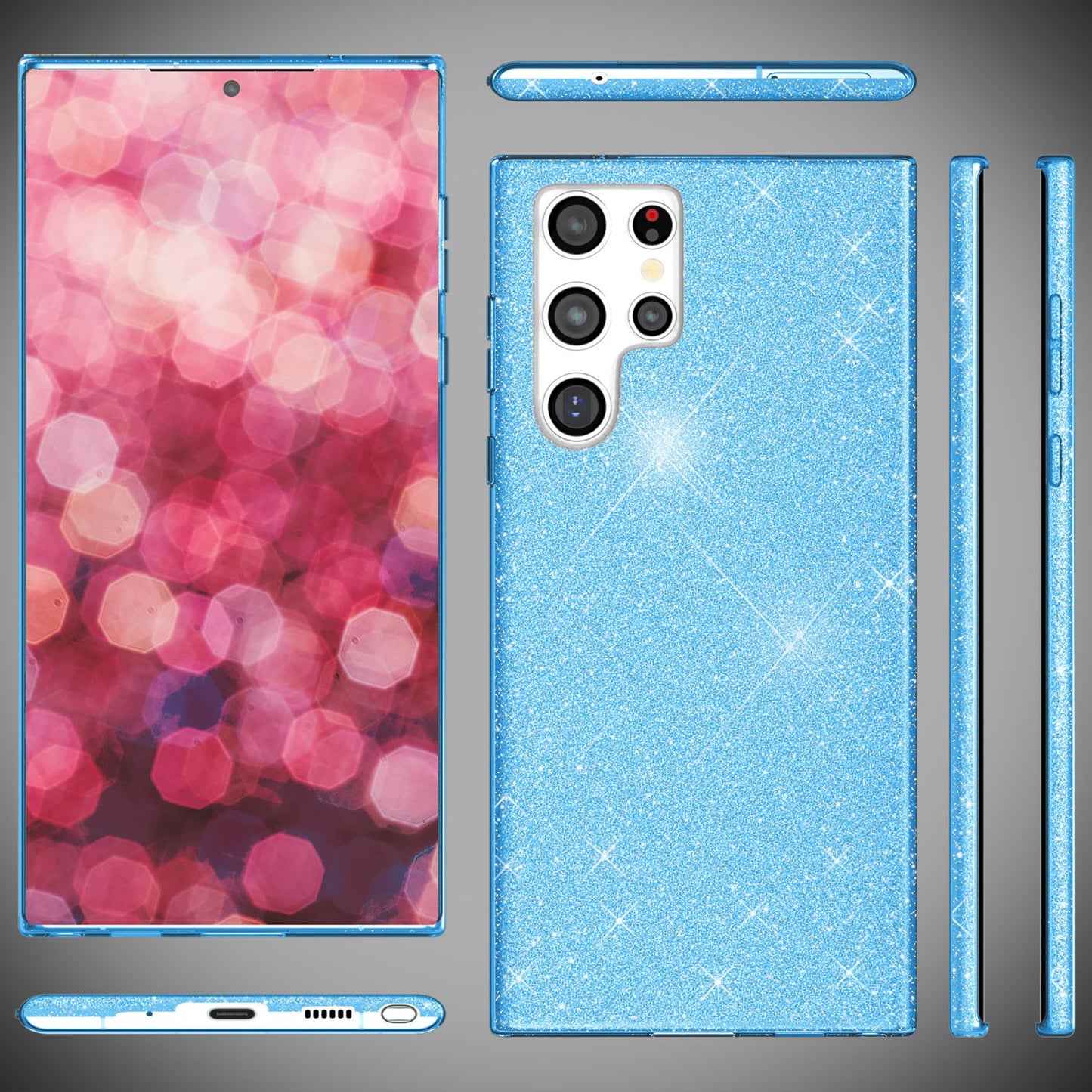 NALIA Glitzerhülle für Samsung Galaxy S24 Ultra – Funkelnder Glitzer-Look & Grip – SHINEPOP (Silikon Case) – Marke aus Berlin