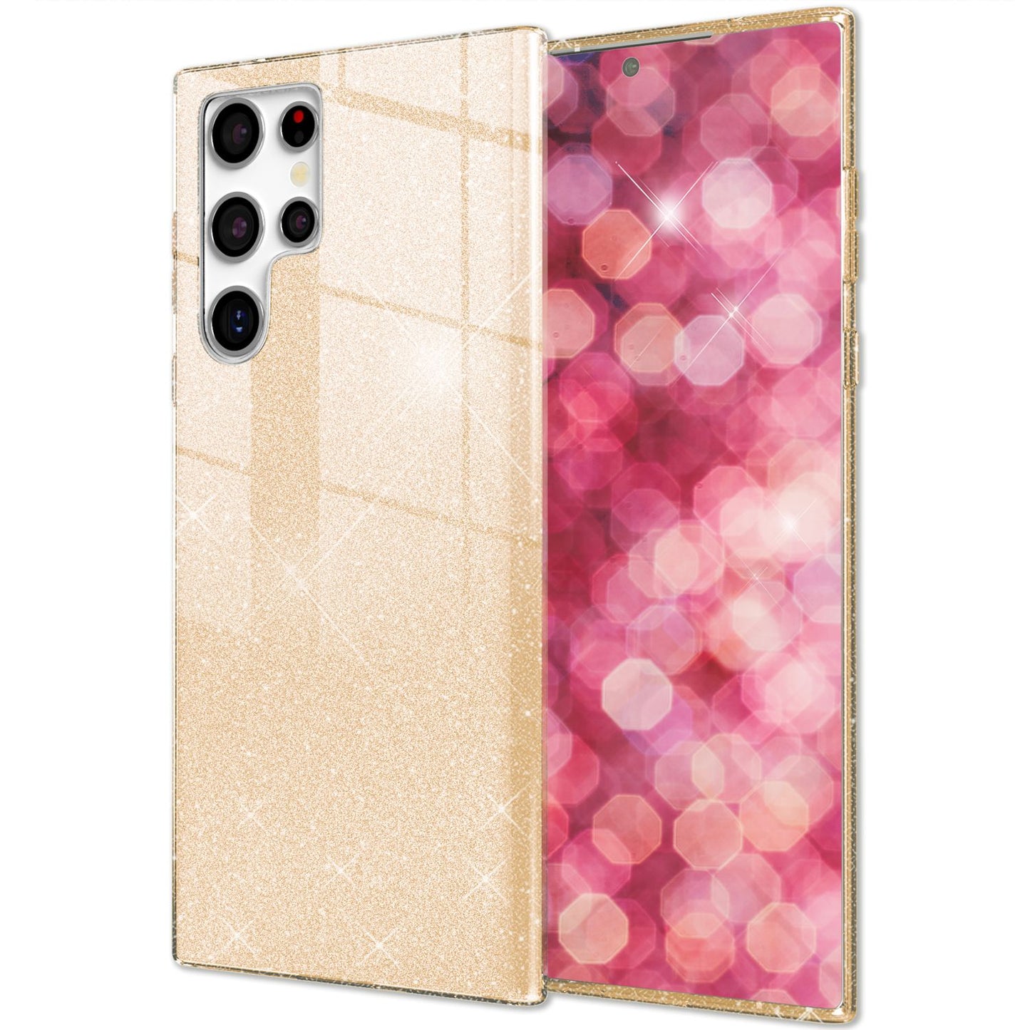 NALIA Glitzerhülle für Samsung Galaxy S24 Ultra – Funkelnder Glitzer-Look & Grip – SHINEPOP (Silikon Case) – Marke aus Berlin