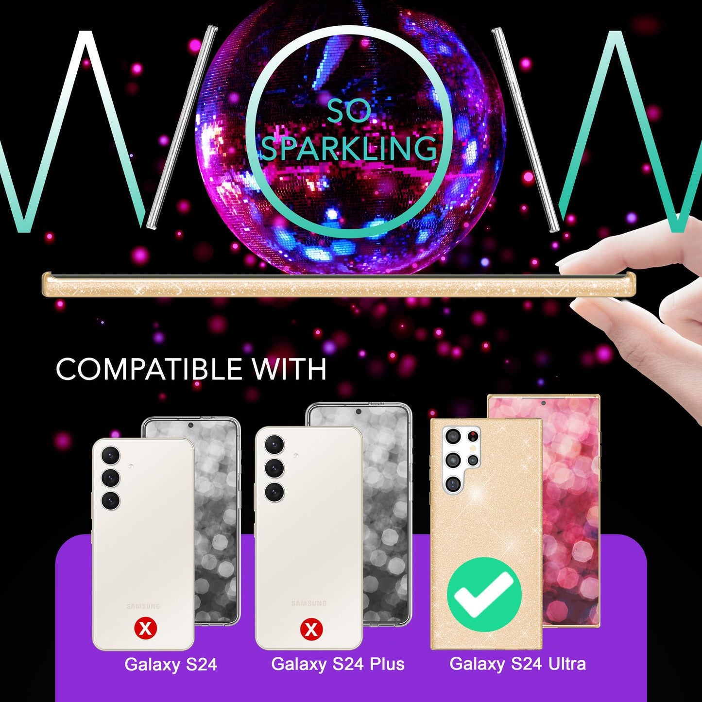NALIA Glitzerhülle für Samsung Galaxy S24 Ultra – Funkelnder Glitzer-Look & Grip – SHINEPOP (Silikon Case) – Marke aus Berlin