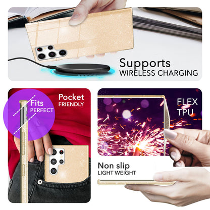 NALIA Glitzerhülle für Samsung Galaxy S24 Ultra – Funkelnder Glitzer-Look & Grip – SHINEPOP (Silikon Case) – Marke aus Berlin
