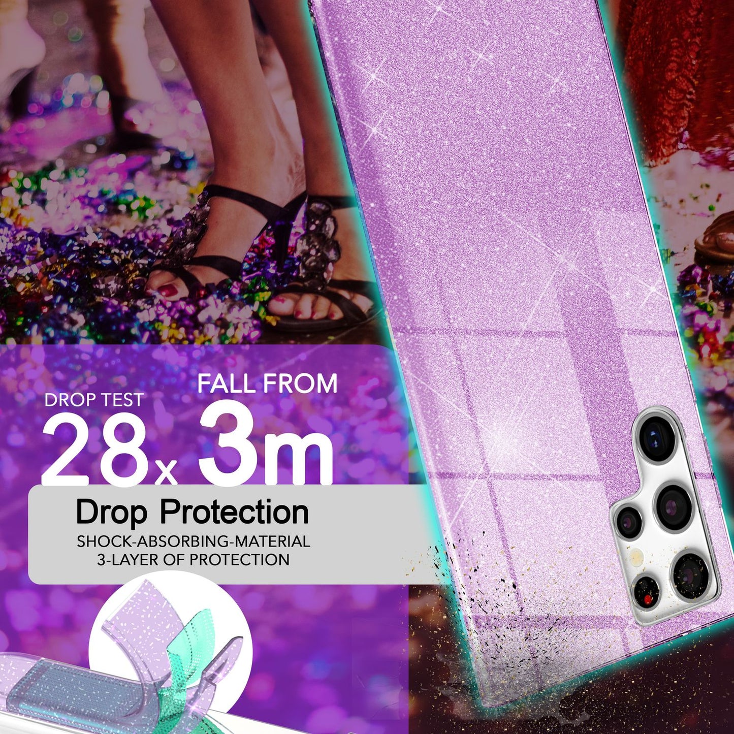 NALIA Glitzerhülle für Samsung Galaxy S24 Ultra – Funkelnder Glitzer-Look & Grip – SHINEPOP (Silikon Case) – Marke aus Berlin