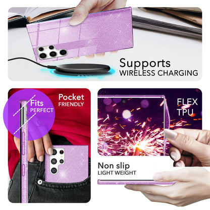 NALIA Glitzerhülle für Samsung Galaxy S24 Ultra – Funkelnder Glitzer-Look & Grip – SHINEPOP (Silikon Case) – Marke aus Berlin