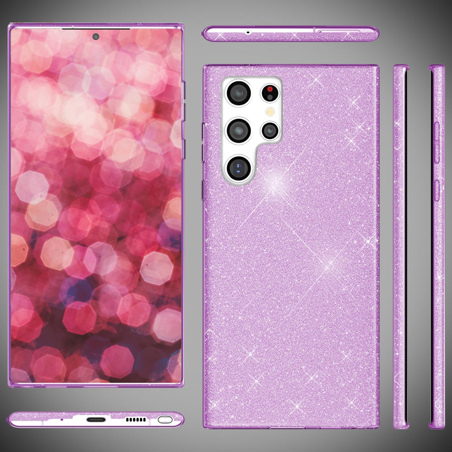 NALIA Glitzerhülle für Samsung Galaxy S24 Ultra – Funkelnder Glitzer-Look & Grip – SHINEPOP (Silikon Case) – Marke aus Berlin