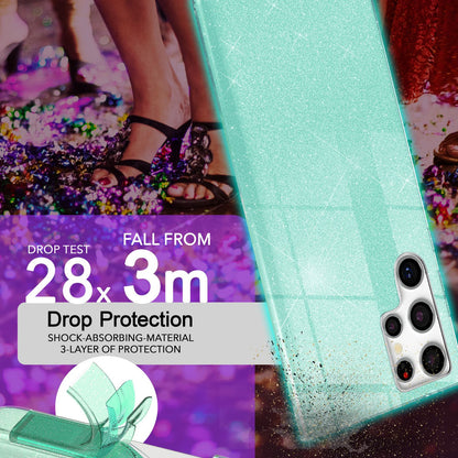NALIA Glitzerhülle für Samsung Galaxy S24 Ultra – Funkelnder Glitzer-Look & Grip – SHINEPOP (Silikon Case) – Marke aus Berlin