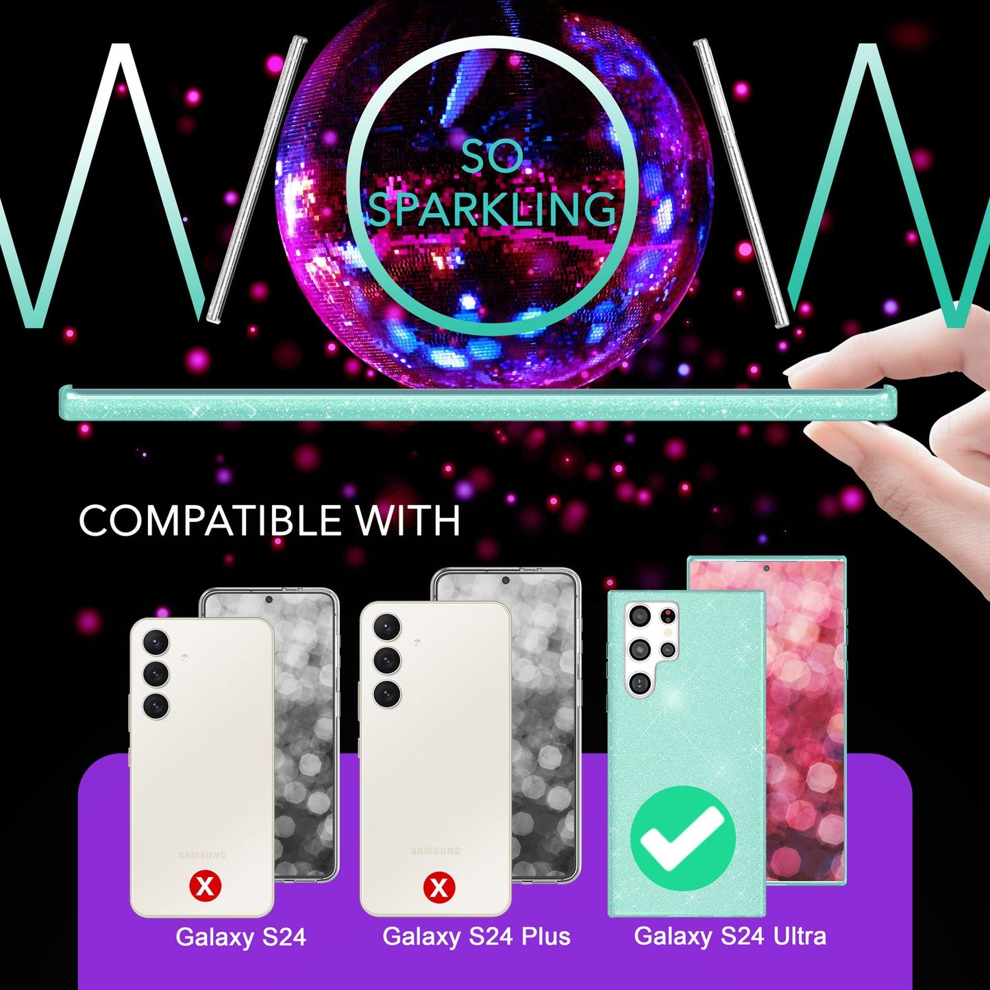 NALIA Glitzerhülle für Samsung Galaxy S24 Ultra – Funkelnder Glitzer-Look & Grip – SHINEPOP (Silikon Case) – Marke aus Berlin