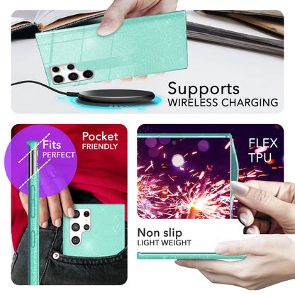 NALIA Glitzerhülle für Samsung Galaxy S24 Ultra – Funkelnder Glitzer-Look & Grip – SHINEPOP (Silikon Case) – Marke aus Berlin