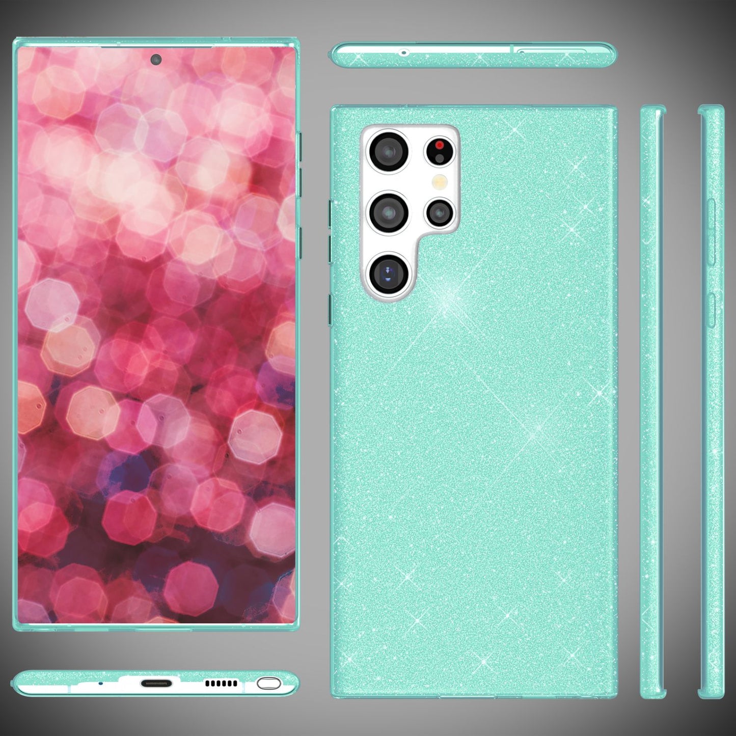 NALIA Glitzerhülle für Samsung Galaxy S24 Ultra – Funkelnder Glitzer-Look & Grip – SHINEPOP (Silikon Case) – Marke aus Berlin